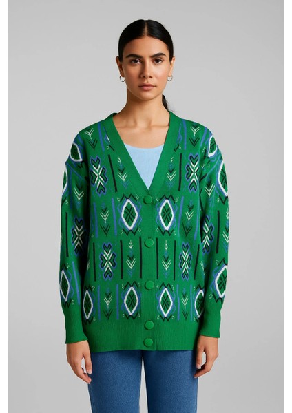 Triko Oversize Etnik Desenli Hırka modelleri