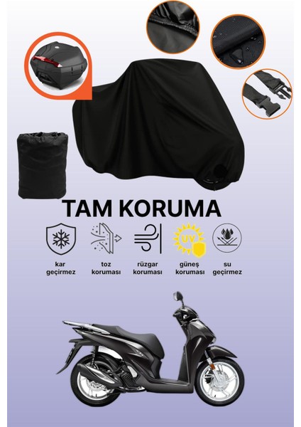 Siyah Arka Çanta Uyumlu Honda Sh 150 Uyumlu Motosiklet Brandası, Koruyucu Örtü