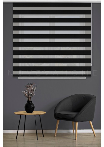 Zebra Stor Perde 09 Siyah Mutfak Çocuk Odası Ofis Balkon Salon Perdesi Güneşlik Perde Plaseco