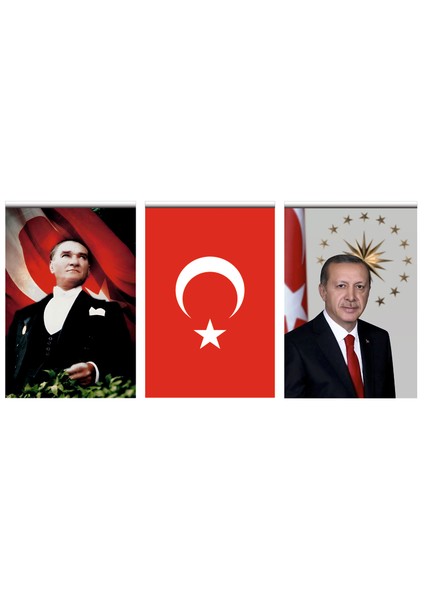 Cumhurbaşkanı Posteri , Atatürk Resmi ve Türk Bayrağı Raşel Kumaş 6X9METRE, 3 Lü Takım, 3 Adet Ürün