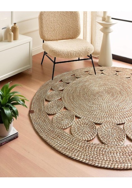 Tekstil 1 Adet Yuvarlak Parçalı Jüt Görünümlü Kilim 100 cm fiyatları