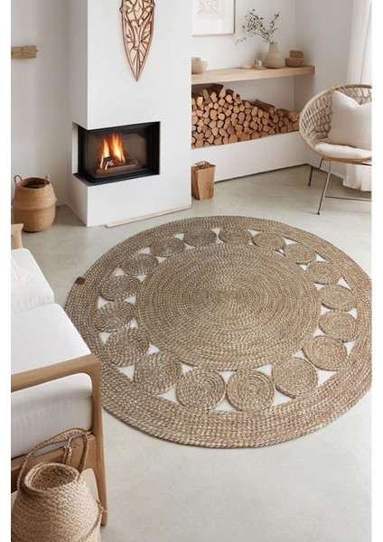 Tekstil 1 Adet Yuvarlak Parçalı Jüt Görünümlü Kilim 100 cm modelleri