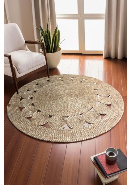 Tekstil 1 Adet Yuvarlak Parçalı Jüt Görünümlü Kilim 100 cm fırsatları