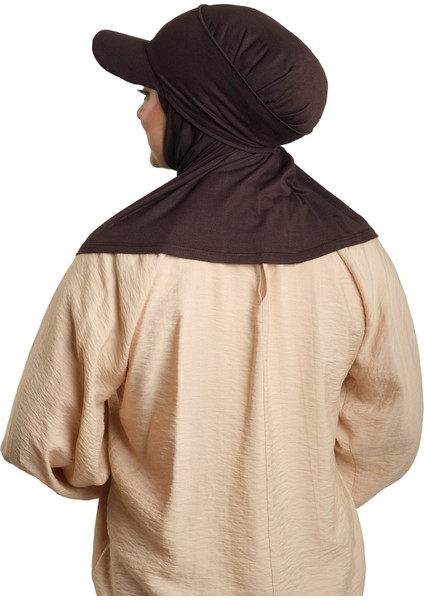 Kahve Pratik Hazır Geçmeli Şapkalı Tesettür Eşarp Viskon Düz 2513_14 fırsatları