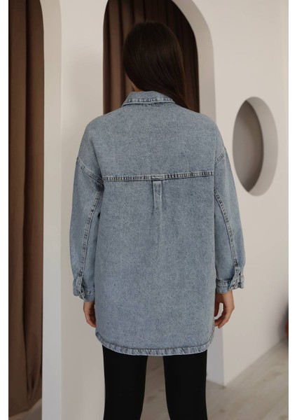 Kadın Taş Detaylı Torba Cepli Jeans Gömlek indirimleri