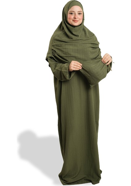 Haki Iki Parça Namaz Elbisesi Dokuma Kendinden Desenli 2502_09 modelleri