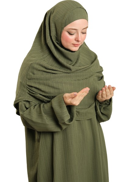 Haki Iki Parça Namaz Elbisesi Dokuma Kendinden Desenli 2502_09 indirimleri