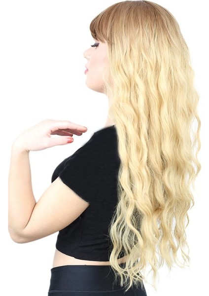 Perçemli Uzun Su Dalgası Fiber Sentetik Peruk / Kumral / Sarı Ombreli modelleri