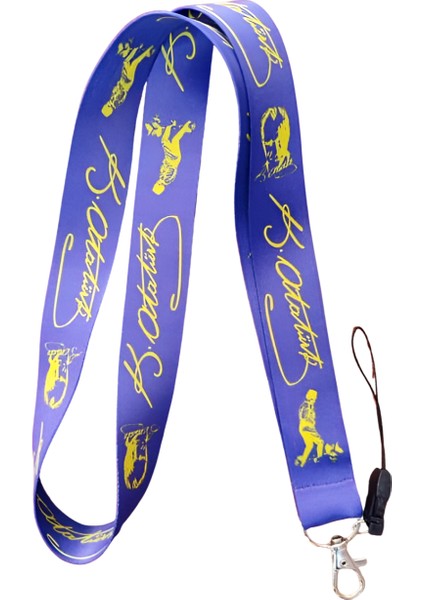 Lacivert Sarı Atatürk Imzalı Boyun Askı Ipi ve Telefon Askısı + Kartlık