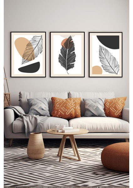 Yaprakların Hikayesi Çerçevesiz Dekoratif 3'lü Set Mdf Tablo