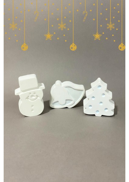 Yılbaşı Temalı 3’lü Dekoratif Biblo Seti – Kardan Adam, Çam Ağacı Masa Üstü Yeni Yıl Süsü