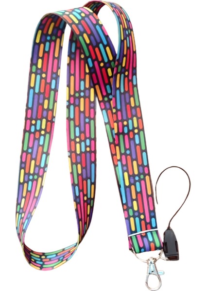Renkli Kesik Çizgiler Desenli Boyun Askı Ipi ve Telefon Askısı + Kartlık