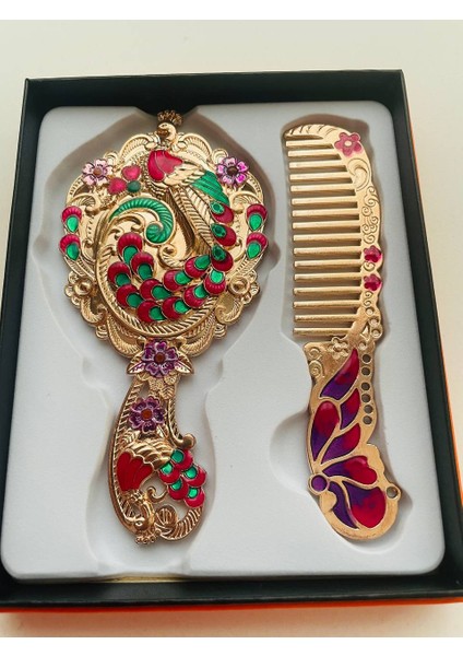 Ayna Tarak Seti, Kutulu-Metal-Hediyelik Takım, 13CM Aynalı Saç Fırçası, Tavuskuşu Figürlü fiyatları