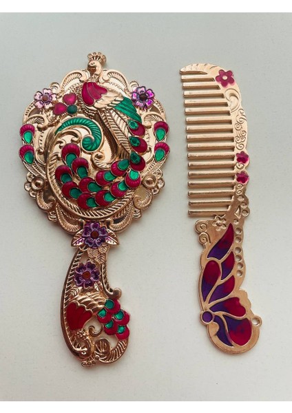 Ayna Tarak Seti, Kutulu-Metal-Hediyelik Takım, 13CM Aynalı Saç Fırçası, Tavuskuşu Figürlü indirimleri