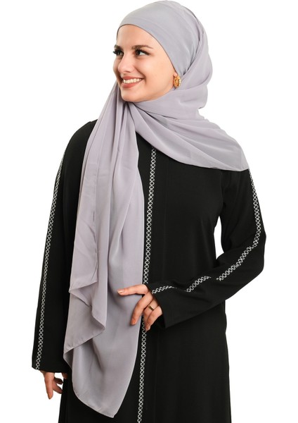 Gri Pratik Hazır Geçmeli Bone Şal Şifon Düz 2506_15 fiyatları