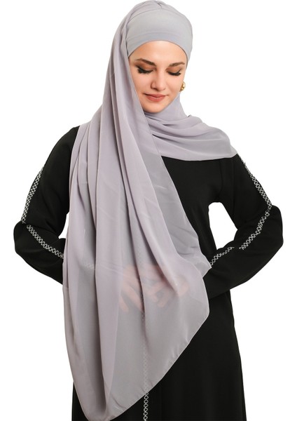 Gri Pratik Hazır Geçmeli Bone Şal Şifon Düz 2506_15 modelleri