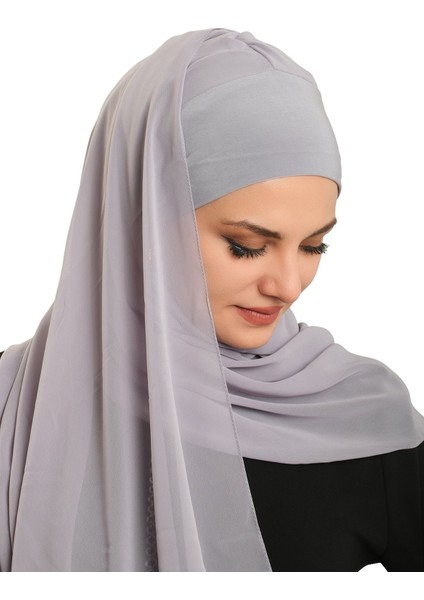 Gri Pratik Hazır Geçmeli Bone Şal Şifon Düz 2506_15 fırsatları