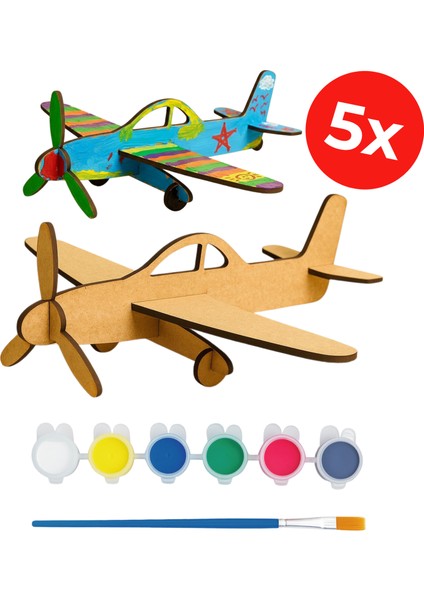 Uçak Boyama Etkinlik - Model Uçak Tasarım Set - Sınıf, Kreş, Anokulu Etkinlik - 5'li Set