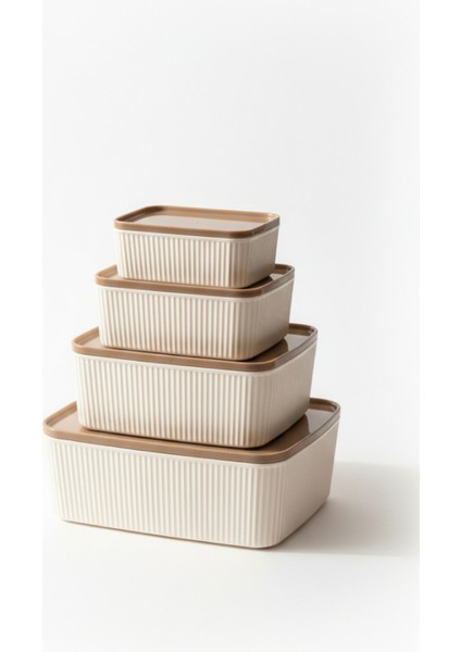 12'li Dikdörtgen Saklama Kabı Seti Bej | 2.5l 1.5l 0.80L 0.45L | Mikrodalga ve Dondurucu Uyumlu modelleri