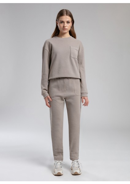 O Yaka Düz Vizon Kadın Sweatshırt 261 Lcf 241017 Flora Vızon