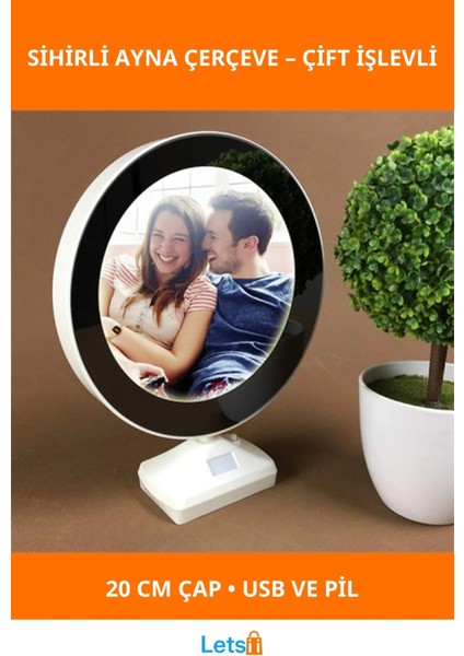 Sihirli Ayna Fotoğraf Çerçevesi 20CM LED Işıklı Hediye