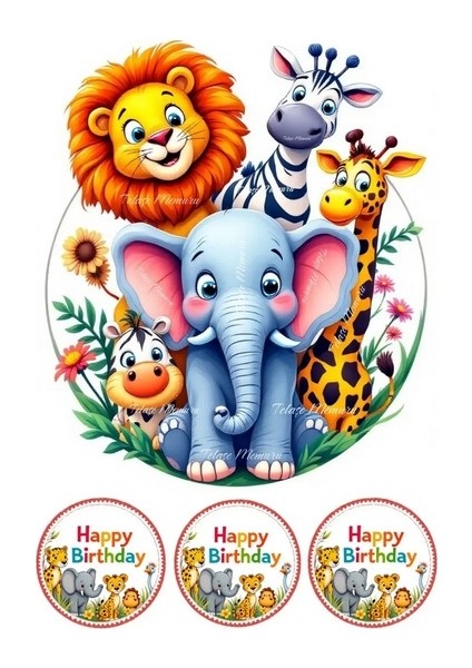 Safari Pasta Süsü - Pasta Resmi ve Baskısı - Safari Hayvanları Yenilebilir Kağıt Baskı 9