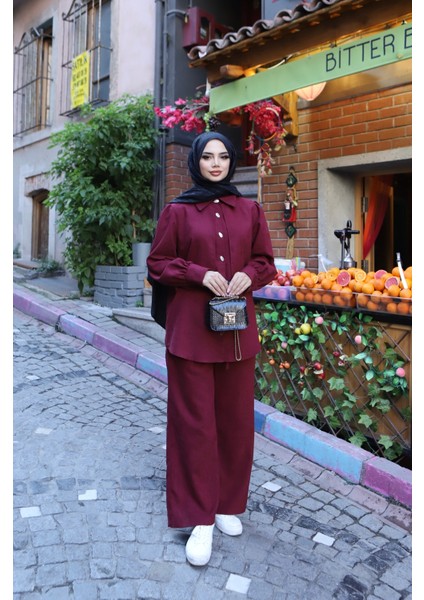 Sedef Düğmeli Süet Takım