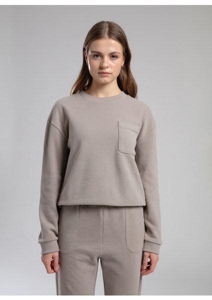 O Yaka Düz Vizon Kadın Sweatshırt 261 Lcf 241017 Flora Vızon fiyatları