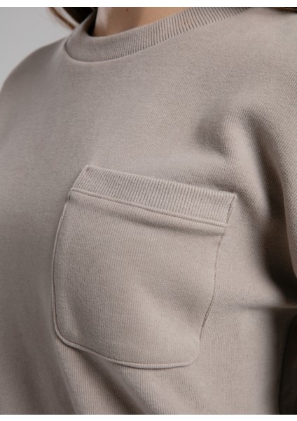 O Yaka Düz Vizon Kadın Sweatshırt 261 Lcf 241017 Flora Vızon modelleri