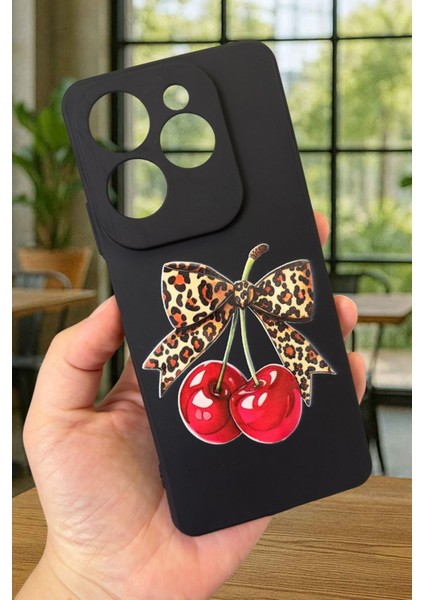 Infinix Hot 40 Uyumlu Kiraz Leopar Fiyonk Desenli Silikon Darbe Emici Klasik Rubber Kılıf