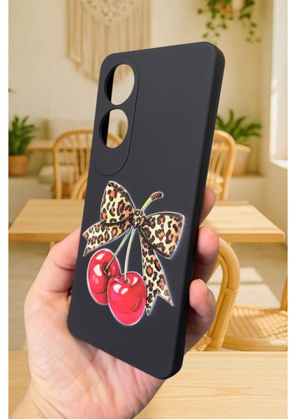 Oppo A60 Uyumlu Kiraz Leopar Fiyonk Desenli Silikon Darbe Emici Klasik Korumalı Rubber Kılıf modelleri