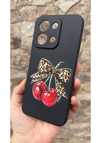 Redmi 15C Uyumlu Kiraz Leopar Fiyonk Desenli Silikon Darbe Emici Klasik Korumalı Rubber Kılıf modelleri
