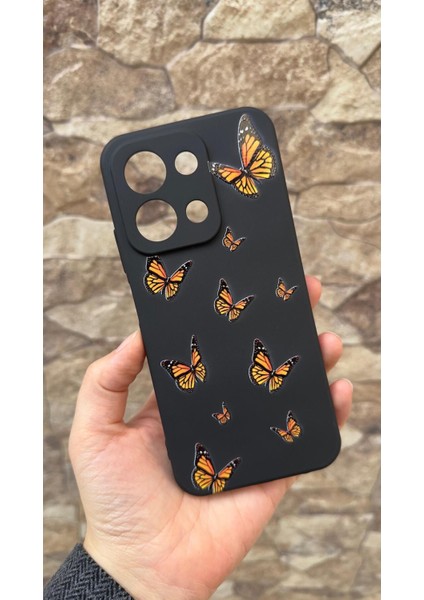 Redmi 15C Uyumlu Turuncu Kelebek Desenli Silikon Darbe Emici Klasik Korumalı Rubber Kılıf