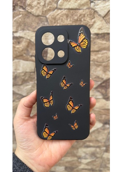Redmi 15C Uyumlu Turuncu Kelebek Desenli Silikon Darbe Emici Klasik Korumalı Rubber Kılıf fiyatları
