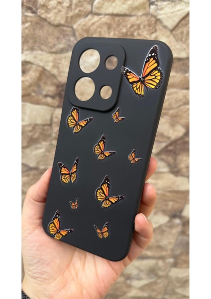 Redmi 15C Uyumlu Turuncu Kelebek Desenli Silikon Darbe Emici Klasik Korumalı Rubber Kılıf modelleri
