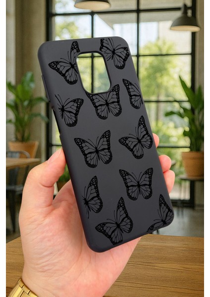 Redmi Note 9pro/9s Uyumlu Siyah Kelebek Desenli Silikon Darbe Emici Klasik Korumalı Rubber Kılıf modelleri