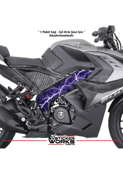 Bajaj Pulsar RS200 Orta Şase Kaplama Mor Şimşek Desen Sticker