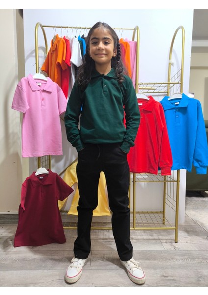 unisex Uzun Kol Polo Yaka Okul ve Günlük Ribanalı Çocuk Genç Tişört Nefes Alabilen Kumaş