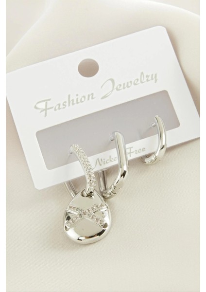 3 Adet Damla Zirkon Taşlı Küpe