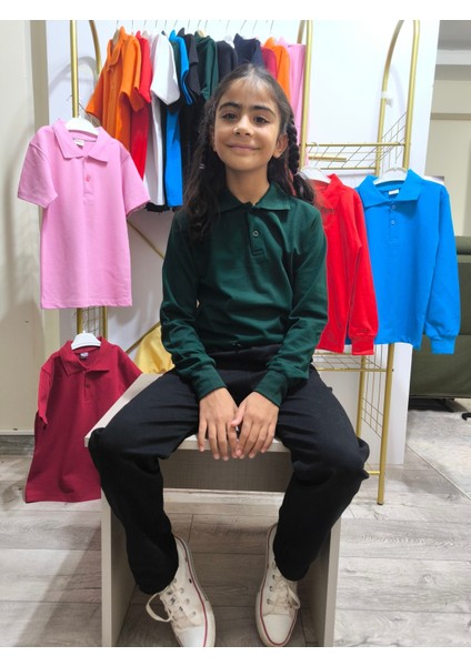 unisex Uzun Kol Polo Yaka Okul ve Günlük Ribanalı Çocuk Genç Tişört Nefes Alabilen Kumaş fırsatları