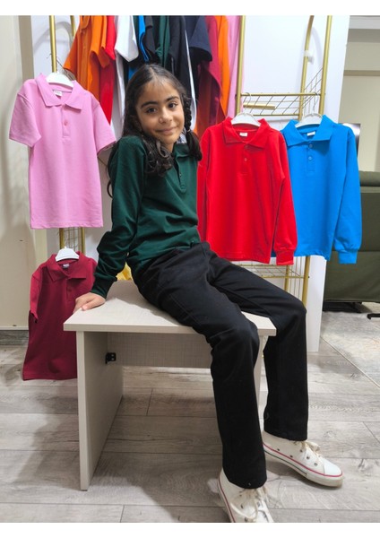 unisex Uzun Kol Polo Yaka Okul ve Günlük Ribanalı Çocuk Genç Tişört Nefes Alabilen Kumaş indirimleri