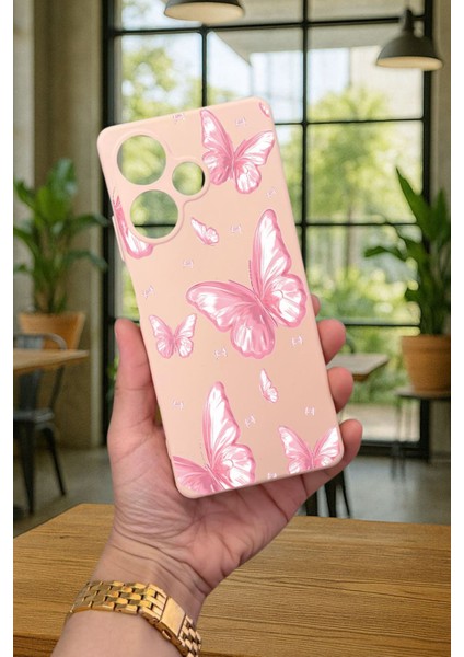 Infinix Hot 30 Uyumlu Pembe Kelebek Desenli Silikon Darbe Emici Klasik Korumalı Rubber Kılıf