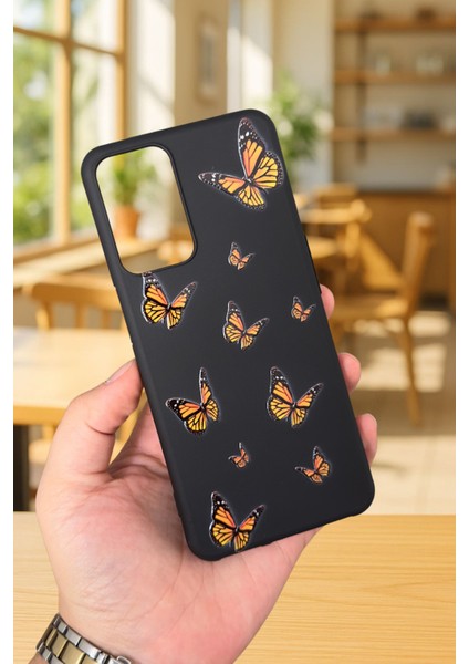 Oppo A16 Uyumlu Turuncu Kelebek Desenli Silikon Darbe Emici Klasik Korumalı Rubber Kılıf