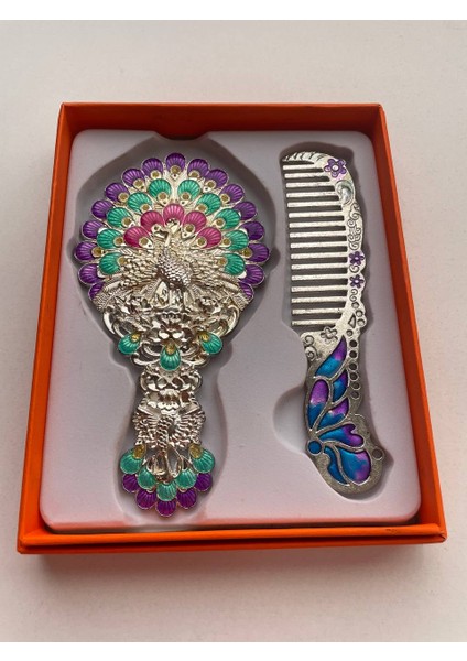 Ayna Tarak Seti, Kutulu-Metal-Hediyelik Takım, 13CM Aynalı Saç Fırçası, Tavuskuşu Figürlü fırsatları