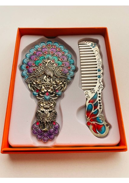 Ayna Tarak Seti, Kutulu-Metal-Hediyelik Takım, 13CM Aynalı Saç Fırçası, Tavuskuşu Figürlü fiyatları