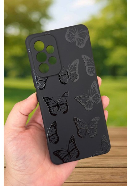 Samsung Galaxy A53 Uyumlu Siyah Kelebek Desenli Silikon Darbe Emici Klasik Korumalı Rubber Kılıf