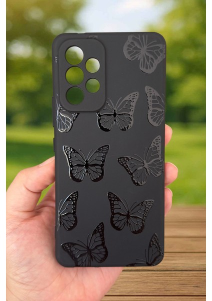 Samsung Galaxy A53 Uyumlu Siyah Kelebek Desenli Silikon Darbe Emici Klasik Korumalı Rubber Kılıf fiyatları