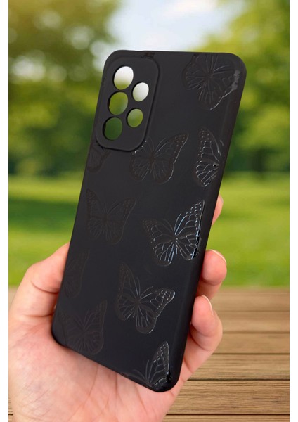Samsung Galaxy A53 Uyumlu Siyah Kelebek Desenli Silikon Darbe Emici Klasik Korumalı Rubber Kılıf modelleri