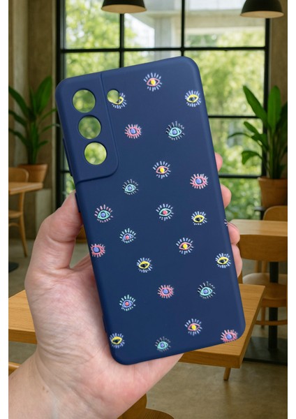 Samsung Galaxy S21 Fe - Mini Evıl Eye Desenli Silikon Darbe Emici Klasik Korumalı Rubber Kılıf
