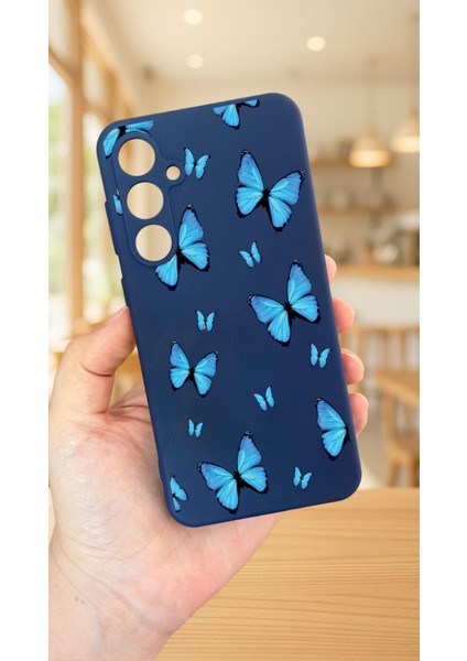 Samsung Galaxy S25 Plus Uyumlu Mavi Kelebek Desenli Silikon Darbe Emici Klasik Rubber Kılıf